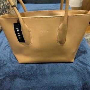 Furla Beige Leather Tote Nwt Shoulder Leather Bag Classic Traditional Preppy